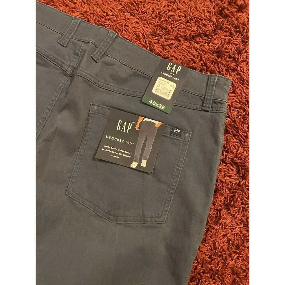 GAP 5 Pockets Utility Pants Men’s 40X32 Stretch Twill Slim Gray Trousers